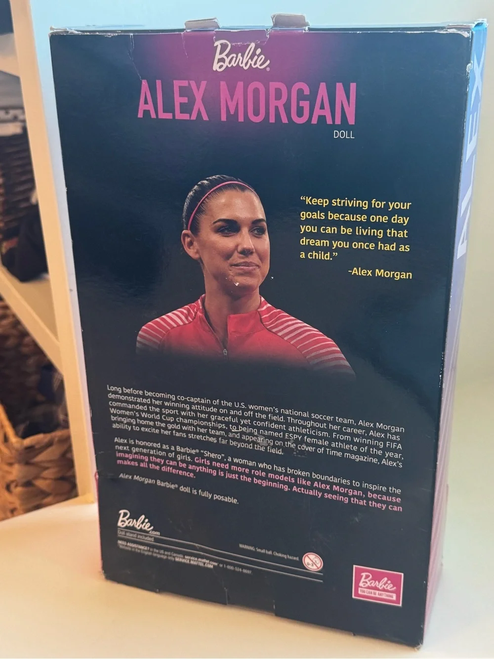 Barbie Alex Morgan Soccer Doll in White, Blue & Pink Uniform